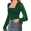 image:imageMANGOPOP Square Neck Long Sleeve Short Sleeve Bodysuit for Women Mesh Ruffle Sleeves Going Out Tops04 Long Sleeve Deep Green