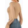 image:imageMANGOPOP Square Neck Long Sleeve Short Sleeve Bodysuit for Women Mesh Ruffle Sleeves Going Out Tops04 Long Sleeve Mocha