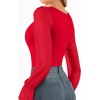 image:imageMANGOPOP Square Neck Long Sleeve Short Sleeve Bodysuit for Women Mesh Ruffle Sleeves Going Out Tops04 Long Sleeve Red