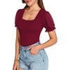image:imageMANGOPOP Square Neck Long Sleeve Short Sleeve Bodysuit for Women Mesh Ruffle Sleeves Going Out TopsShort Sleeve Burgundy
