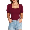 image:imageMANGOPOP Square Neck Long Sleeve Short Sleeve Bodysuit for Women Mesh Ruffle Sleeves Going Out TopsShort Sleeve Burgundy