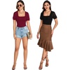 image:imageMANGOPOP Square Neck Long Sleeve Short Sleeve Bodysuit for Women Mesh Ruffle Sleeves Going Out TopsShort Sleeve Burgundy