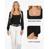 image:imageMANGOPOP Square Neck Puff Sleeve Bodysuit Loose Lantern Long Sleeve Body Suit for Women for Going Out01 Black
