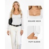 image:imageMANGOPOP Square Neck Puff Sleeve Bodysuit Loose Lantern Long Sleeve Body Suit for Women for Going Out02 White