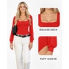 image:imageMANGOPOP Square Neck Puff Sleeve Bodysuit Loose Lantern Long Sleeve Body Suit for Women for Going Out03 Red