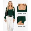image:imageMANGOPOP Square Neck Puff Sleeve Bodysuit Loose Lantern Long Sleeve Body Suit for Women for Going Out04 Deep Green