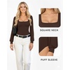 image:imageMANGOPOP Square Neck Puff Sleeve Bodysuit Loose Lantern Long Sleeve Body Suit for Women for Going OutCoffee