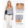 image:imageMANGOPOP Square Neck Puff Sleeve Bodysuit Loose Lantern Long Sleeve Body Suit for Women for Going OutElephant Grey