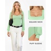 image:imageMANGOPOP Square Neck Puff Sleeve Bodysuit Loose Lantern Long Sleeve Body Suit for Women for Going OutFern Green