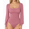 image:imageMANGOPOP Square Neck Puff Sleeve Bodysuit Loose Lantern Long Sleeve Body Suit for Women for Going OutMarsala