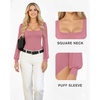 image:imageMANGOPOP Square Neck Puff Sleeve Bodysuit Loose Lantern Long Sleeve Body Suit for Women for Going OutMarsala