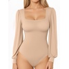 image:imageMANGOPOP Square Neck Puff Sleeve Bodysuit Loose Lantern Long Sleeve Body Suit for Women for Going OutNude