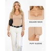 image:imageMANGOPOP Square Neck Puff Sleeve Bodysuit Loose Lantern Long Sleeve Body Suit for Women for Going OutNude
