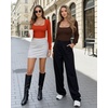 image:imageMANGOPOP Square Neck Puff Sleeve Bodysuit Loose Lantern Long Sleeve Body Suit for Women for Going OutSorrel
