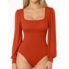 image:imageMANGOPOP Square Neck Puff Sleeve Bodysuit Loose Lantern Long Sleeve Body Suit for Women for Going OutSorrel