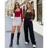 image:imageMANGOPOP Square Neck Puff Sleeve Bodysuit Loose Lantern Long Sleeve Body Suit for Women for Going OutWine Red