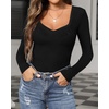 image:imageMANGOPOP Sweetheart V Neck Bodysuits for Women Long Short Sleeve Body Suits Tops ShirtC1 Fleece Lined Black
