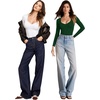 image:imageMANGOPOP Sweetheart V Neck Bodysuits for Women Long Short Sleeve Body Suits Tops ShirtE3 Long Sleeve Deep Green