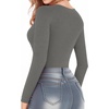 image:imageMANGOPOP Sweetheart V Neck Bodysuits for Women Long Short Sleeve Body Suits Tops ShirtE7 Long Sleeve Dark Heather Grey