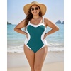 image:imageMANGOPOP Women One Piece Swimsuit Tummy Control Slimming Swim Suits Color Block Bathing Suit 2026 Beach Vacation SwimwearBlue