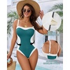 image:imageMANGOPOP Women One Piece Swimsuit Tummy Control Slimming Swim Suits Color Block Bathing Suit 2026 Beach Vacation SwimwearBlue