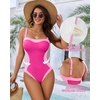 image:imageMANGOPOP Women One Piece Swimsuit Tummy Control Slimming Swim Suits Color Block Bathing Suit 2026 Beach Vacation SwimwearPink