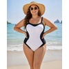 image:imageMANGOPOP Women One Piece Swimsuit Tummy Control Slimming Swim Suits Color Block Bathing Suit 2026 Beach Vacation SwimwearWhite