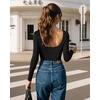 image:imageMANGOPOP Womens Backless Long Sleeve Bodysuit Boat Neck Y2K Body Suit Open Back Sexy Fall Basic Top01 Black