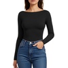 image:imageMANGOPOP Womens Backless Long Sleeve Bodysuit Boat Neck Y2K Body Suit Open Back Sexy Fall Basic Top01 Black