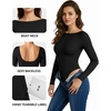 image:imageMANGOPOP Womens Backless Long Sleeve Bodysuit Boat Neck Y2K Body Suit Open Back Sexy Fall Basic Top01 Black
