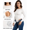 image:imageMANGOPOP Womens Backless Long Sleeve Bodysuit Boat Neck Y2K Body Suit Open Back Sexy Fall Basic Top02 White