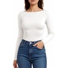 image:imageMANGOPOP Womens Backless Long Sleeve Bodysuit Boat Neck Y2K Body Suit Open Back Sexy Fall Basic Top02 White