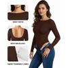 image:imageMANGOPOP Womens Backless Long Sleeve Bodysuit Boat Neck Y2K Body Suit Open Back Sexy Fall Basic TopCoffee