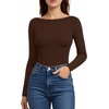 image:imageMANGOPOP Womens Backless Long Sleeve Bodysuit Boat Neck Y2K Body Suit Open Back Sexy Fall Basic TopCoffee