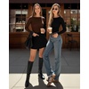 image:imageMANGOPOP Womens Backless Long Sleeve Bodysuit Boat Neck Y2K Body Suit Open Back Sexy Fall Basic TopCoffee