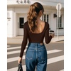 image:imageMANGOPOP Womens Backless Long Sleeve Bodysuit Boat Neck Y2K Body Suit Open Back Sexy Fall Basic TopCoffee