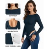 image:imageMANGOPOP Womens Backless Long Sleeve Bodysuit Boat Neck Y2K Body Suit Open Back Sexy Fall Basic TopDeep Blue