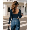 image:imageMANGOPOP Womens Backless Long Sleeve Bodysuit Boat Neck Y2K Body Suit Open Back Sexy Fall Basic TopDeep Blue