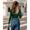 image:imageMANGOPOP Womens Backless Long Sleeve Bodysuit Boat Neck Y2K Body Suit Open Back Sexy Fall Basic TopDeep Green