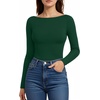 image:imageMANGOPOP Womens Backless Long Sleeve Bodysuit Boat Neck Y2K Body Suit Open Back Sexy Fall Basic TopDeep Green