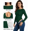 image:imageMANGOPOP Womens Backless Long Sleeve Bodysuit Boat Neck Y2K Body Suit Open Back Sexy Fall Basic TopDeep Green