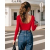 image:imageMANGOPOP Womens Backless Long Sleeve Bodysuit Boat Neck Y2K Body Suit Open Back Sexy Fall Basic TopRed