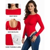 image:imageMANGOPOP Womens Backless Long Sleeve Bodysuit Boat Neck Y2K Body Suit Open Back Sexy Fall Basic TopRed