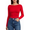 image:imageMANGOPOP Womens Backless Long Sleeve Bodysuit Boat Neck Y2K Body Suit Open Back Sexy Fall Basic TopRed
