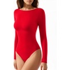 image:imageMANGOPOP Womens Backless Long Sleeve Bodysuit Boat Neck Y2K Body Suit Open Back Sexy Fall Basic TopRed