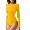 image:imageMANGOPOP Womens Backless Long Sleeve Bodysuit Boat Neck Y2K Body Suit Open Back Sexy Fall Basic TopYellow