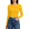 image:imageMANGOPOP Womens Backless Long Sleeve Bodysuit Boat Neck Y2K Body Suit Open Back Sexy Fall Basic TopYellow