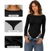 image:imageMANGOPOP Womens Boat Neck Long Sleeve Bodysuit Basic Thong Body Suit Fall Going Out Tops 202501 Black