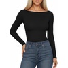 image:imageMANGOPOP Womens Boat Neck Long Sleeve Bodysuit Basic Thong Body Suit Fall Going Out Tops 202501 Black