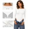 image:imageMANGOPOP Womens Boat Neck Long Sleeve Bodysuit Basic Thong Body Suit Fall Going Out Tops 202502 White